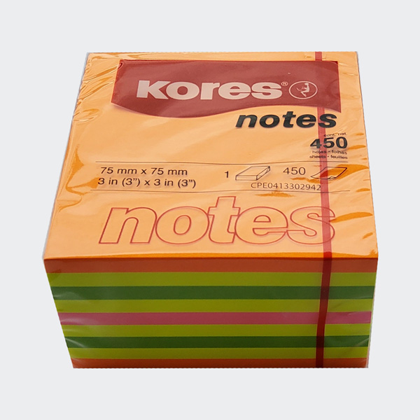 Kores Haftnotizen Würfel, 75 x 75 mm, neonfarben, 5-farbig
