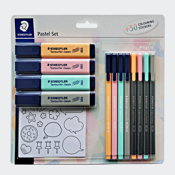 Schreibset "pastel", mit Sticker zum Ausmalen