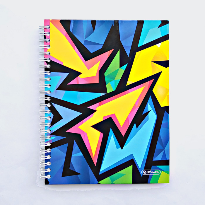 herlitz Spiralboutiquebuch A5, 100 Blatt, kariert, Motiv: Neon Art