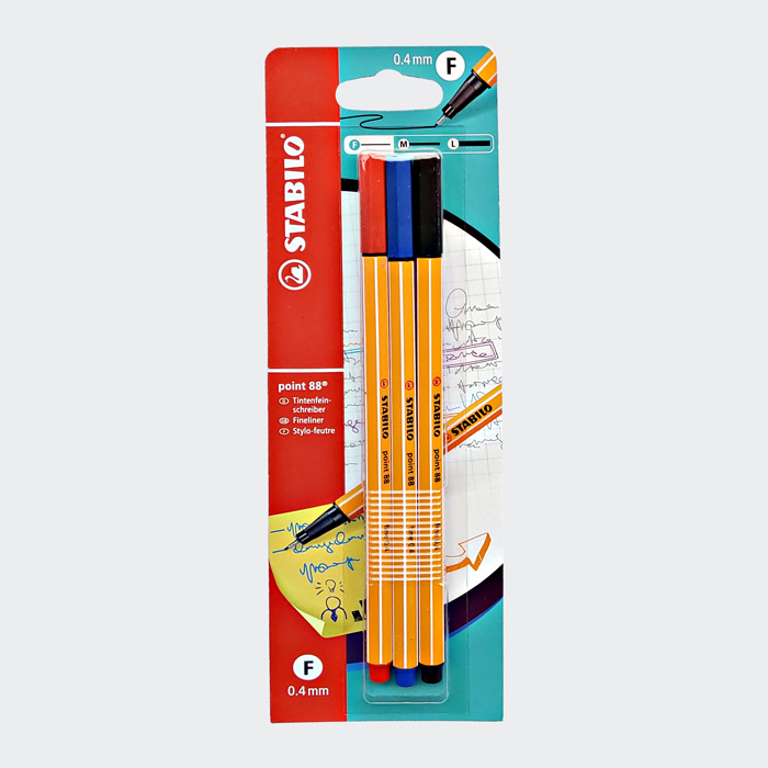 Fineliner - STABILO point 88 - 3er Pack - rot, blau, schwarz