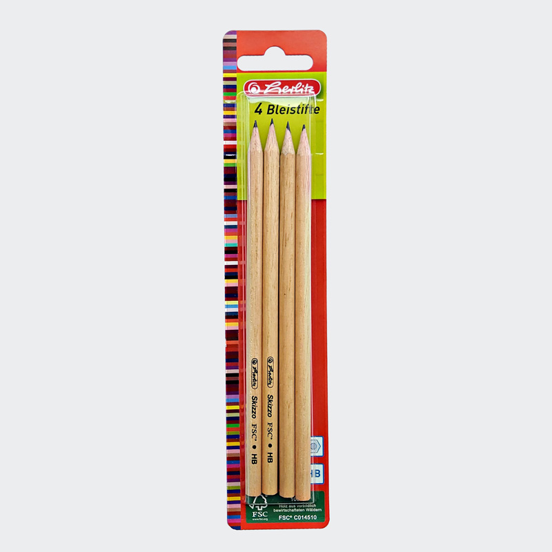 Herlitz Bleistift Skizzo natur sechseckig HB Holz 4 Stifte